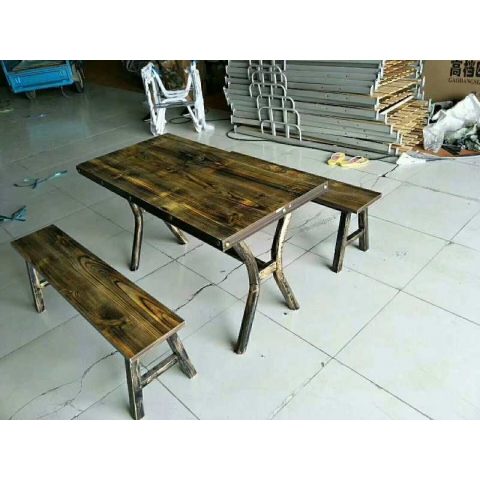 勝芳原生態火燒木家具批發 主題酒店桌椅 實木餐桌餐椅批發 桌面 戶外實木餐桌椅 原生態酒店家具 酒店家具 和合家具