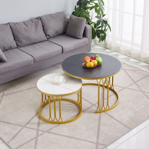 勝芳茶幾批發(fā) 不銹鋼 鐵藝 巖板 板式  茶幾 簡約現(xiàn)代北歐 茶桌 家用 小戶型 客廳 圓形桌子 高低組合 創(chuàng)意小茶臺  鑫尚億家具