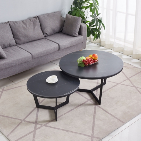 勝芳茶幾批發 不銹鋼 鐵藝 巖板 板式  茶幾 簡約現代北歐 茶桌 家用 小戶型 客廳 圓形桌子 高低組合 創意小茶臺  鑫尚億家具