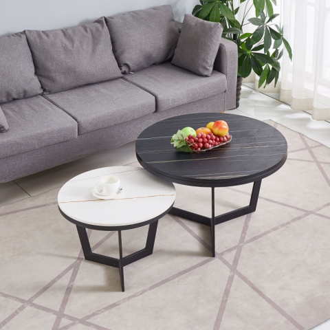 勝芳茶幾批發 不銹鋼 鐵藝 巖板 板式  茶幾 簡約現代北歐 茶桌 家用 小戶型 客廳 圓形桌子 高低組合 創意小茶臺  鑫尚億家具