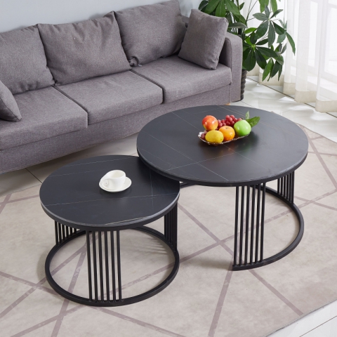 勝芳茶幾批發 不銹鋼  鐵藝 巖板 板式  茶幾 簡約現代北歐 茶桌 家用 小戶型 客廳 圓形桌子 高低組合 創意小茶臺  鑫尚億家具