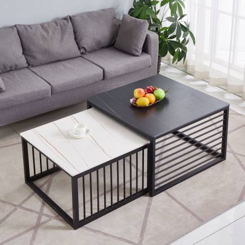 勝芳茶幾批發 不銹鋼 鐵藝 巖板 板式  茶幾 簡約現代北歐 茶桌 家用 小戶型 客廳 方形桌子 高低組合 創意小茶臺  鑫尚億家具