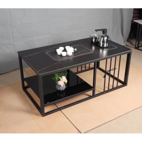 勝芳巖板茶臺批發巖板茶臺火燒石茶臺一體茶臺巖功夫茶桌 泡茶桌飲茶桌品茶桌巖板茶幾辦公茶幾家用茶幾鐵藝茶幾  宜美家具