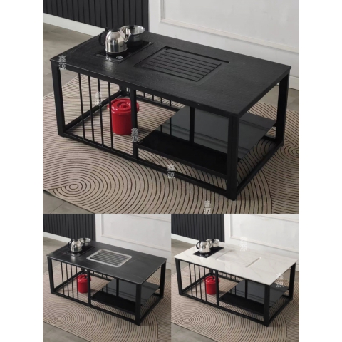 勝芳茶臺批發  火燒石茶臺 巖板茶臺 簡約茶臺 功夫茶桌 商務 辦公 家用 鐵藝茶臺 鑫源家具