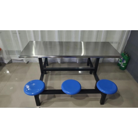 勝芳連體餐桌椅批發  不銹鋼餐桌 連體餐桌椅 食堂餐桌 食堂連體桌椅 快餐桌椅 六腿連體桌 六連體 學生餐桌椅 萬眾家具