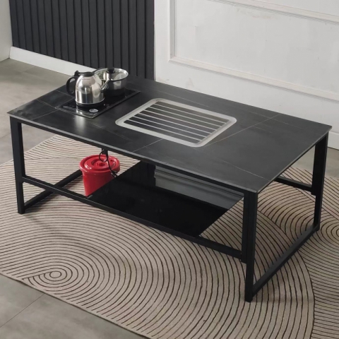 勝芳茶臺批發  火燒石茶臺 巖板茶臺 簡約茶臺 功夫茶桌 商務 辦公 家用 鐵藝茶臺 萬鵬家具