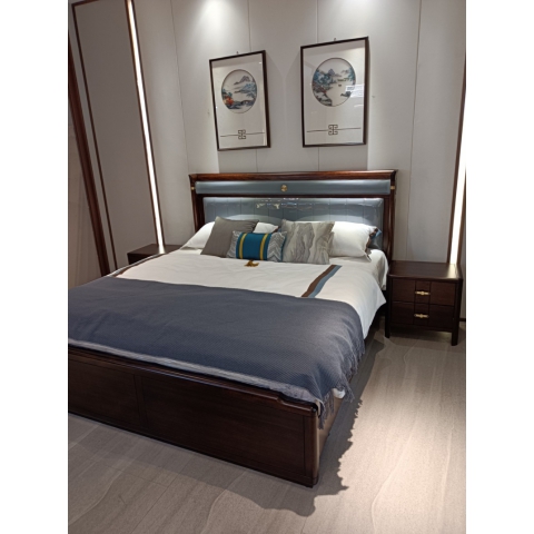 香河實木床批發 烏金木軟包床 烏金木大床 實木床邊 高端輕奢雙人床 婚床 廣東生產香河倉庫現貨直發 香河潤澤家具