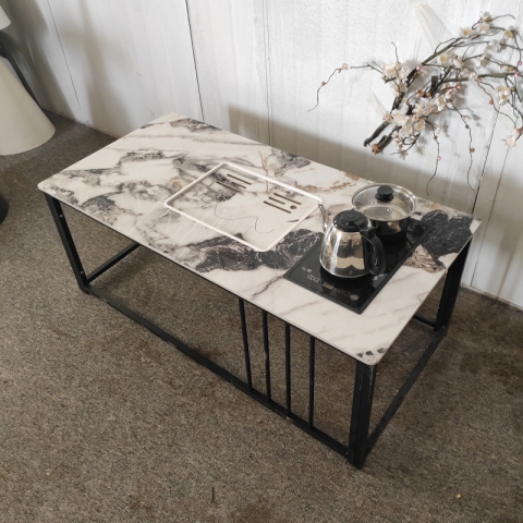 輕奢茶幾客廳家用現(xiàn)代簡約小戶型網(wǎng)紅方形玻璃巖板茶幾電視柜組合弘毅家具