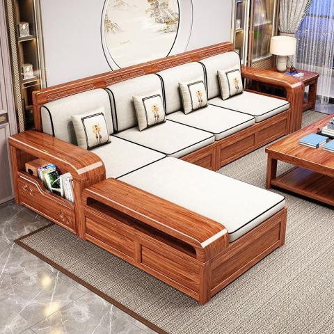 香河實木沙發(fā)組合 高箱高靠沙發(fā) 胡桃木沙發(fā)組合 新中式沙發(fā)胡桃木 1+2+3+大小茶幾五件套  廣東生產(chǎn)香河倉庫現(xiàn)貨直發(fā) 香河潤澤家具