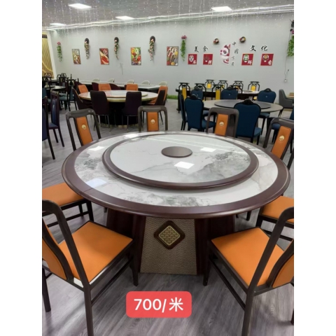 勝芳家具批發(fā) 巖板大圓桌 飯店桌椅 巖板餐桌 實木巖板大餐臺 包廂餐桌 餐廳桌椅 普沃達(dá)家具