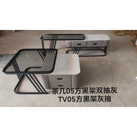 方套幾軟包皮革抽屜雙抽茶幾巖板