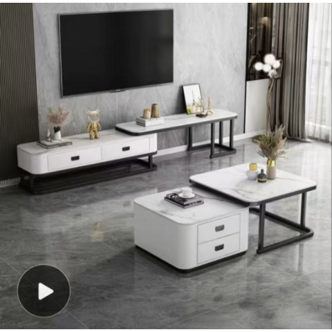 方套幾大小方巖板茶幾雙抽屜軟包皮革