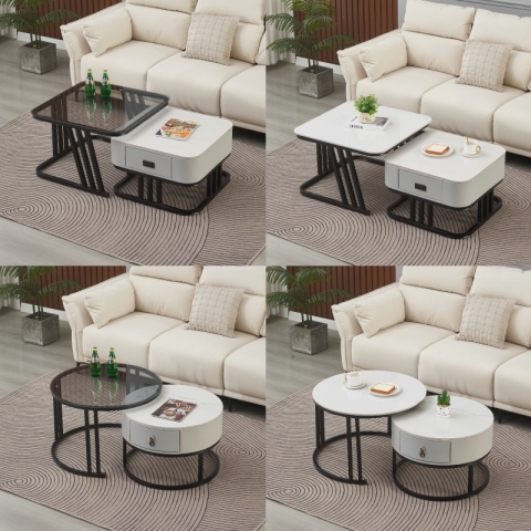 勝芳巖板茶幾批發套幾大小圓組合圓茶幾 簡約網紅茶幾 輕奢茶幾巖板茶幾鐵藝茶幾 宜美家具