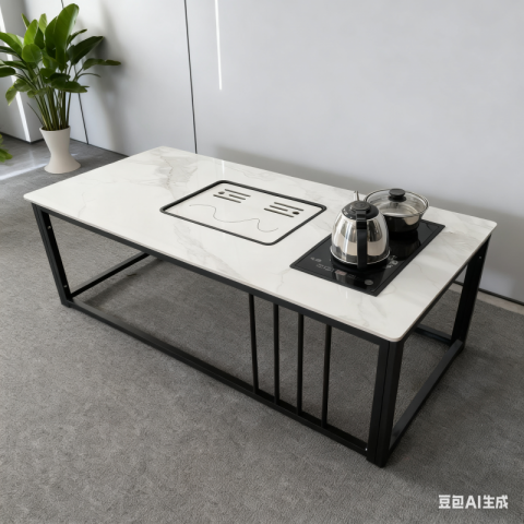 輕奢客廳巖板茶臺家用現代簡約小戶型網紅方形玻璃巖板茶幾電視柜組合弘毅家具