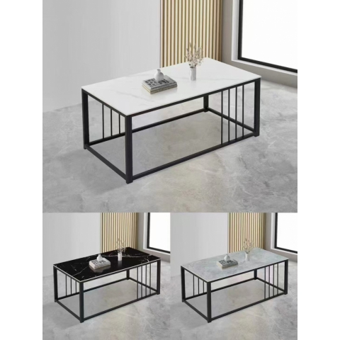 鐵架巖板茶幾單層辦公休閑