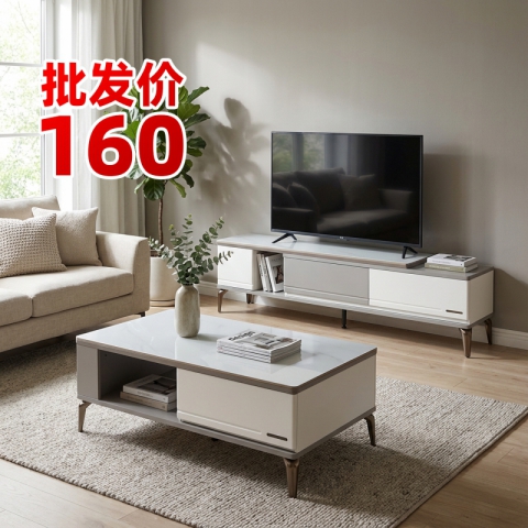 勝芳茶幾促銷特價搶購廠家直銷科技玻科技石批發自吸滑軌板式茶幾電視柜 時尚幾組合北歐 巖板北歐輕奢電視柜茶幾組合客廳家用茶幾簡約現代方形桌子茶桌小戶型新雨林家具