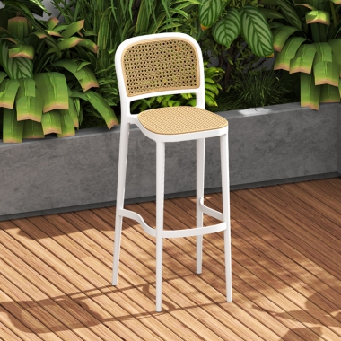 勝芳現代簡約塑料吧椅 北歐靠背高腳吧臺椅 輕奢 家用 陽臺耐用仿藤椅 富煌家具