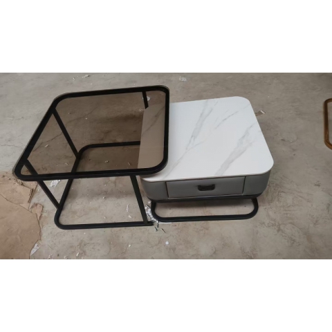 大小方套幾鐵架巖板茶幾皮革抽屜軟包方四柱