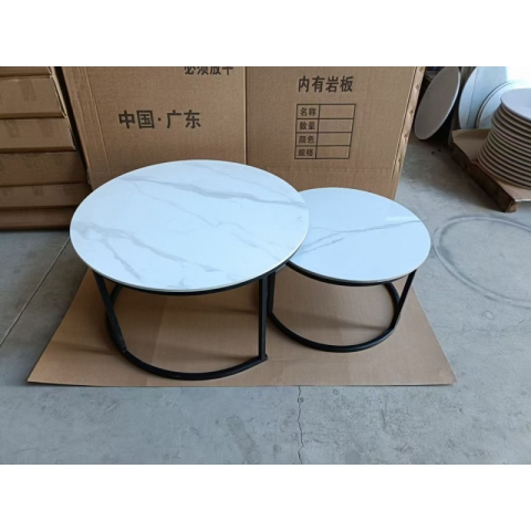 大小圓組合圓套幾鐵架巖板茶幾三柱